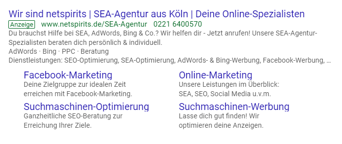 Anzeigenerweiterungen bei Google Ads