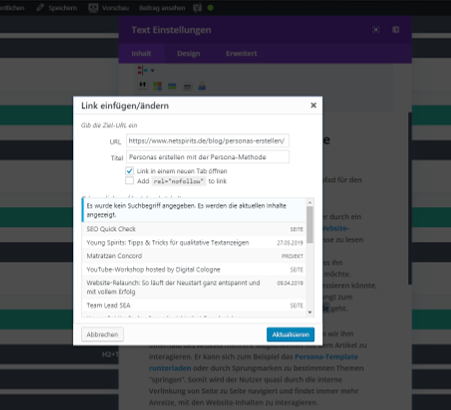 Aufbau interne Verlinkung im CMS