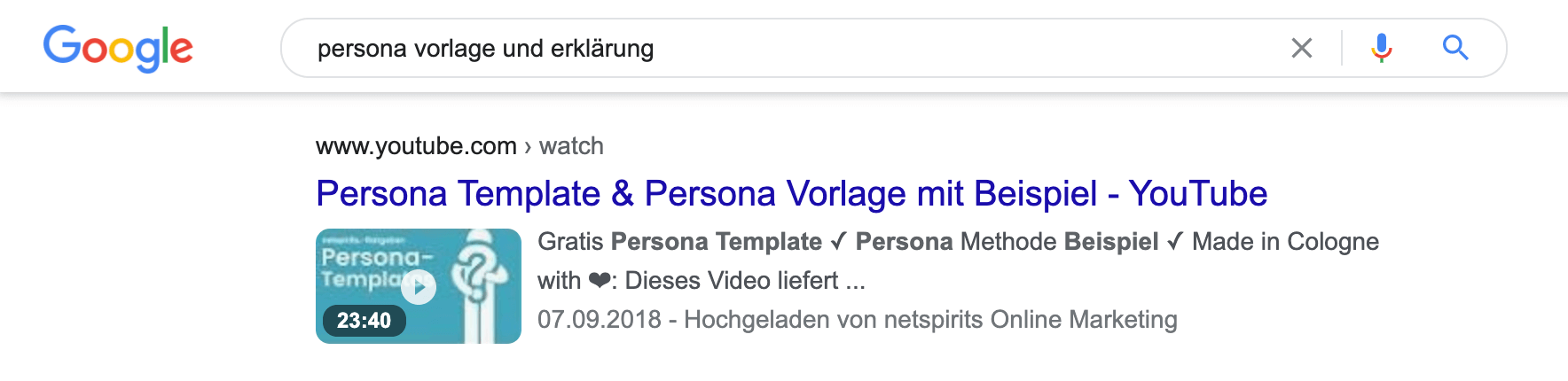 Beispiel: Video in Google-Suchergebnissen