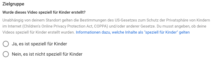 Beispiel: Zielgruppeneinstellungen eines Videos