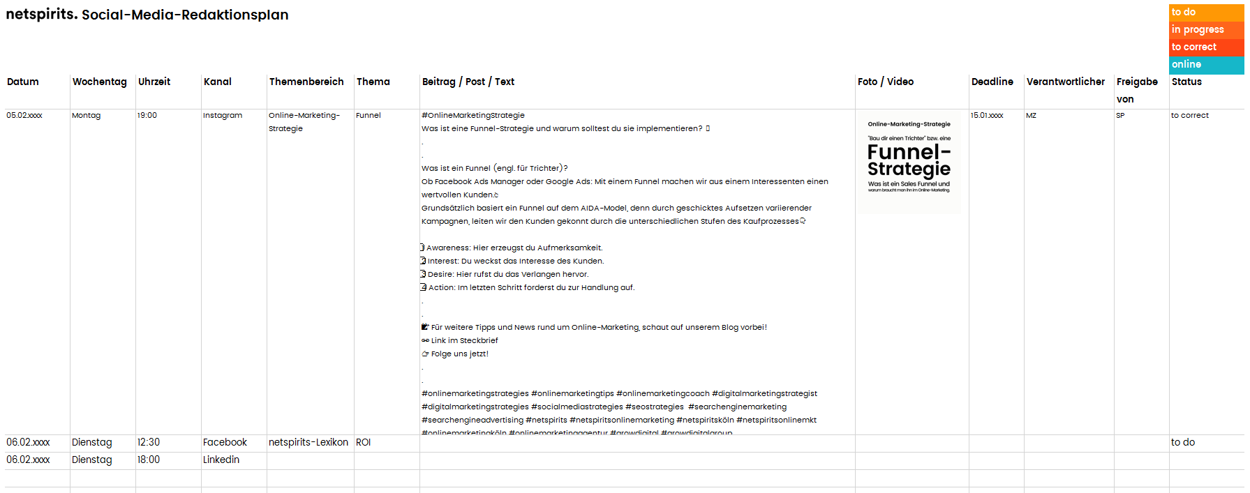 Vorlage Social-Media-Redaktionsplan